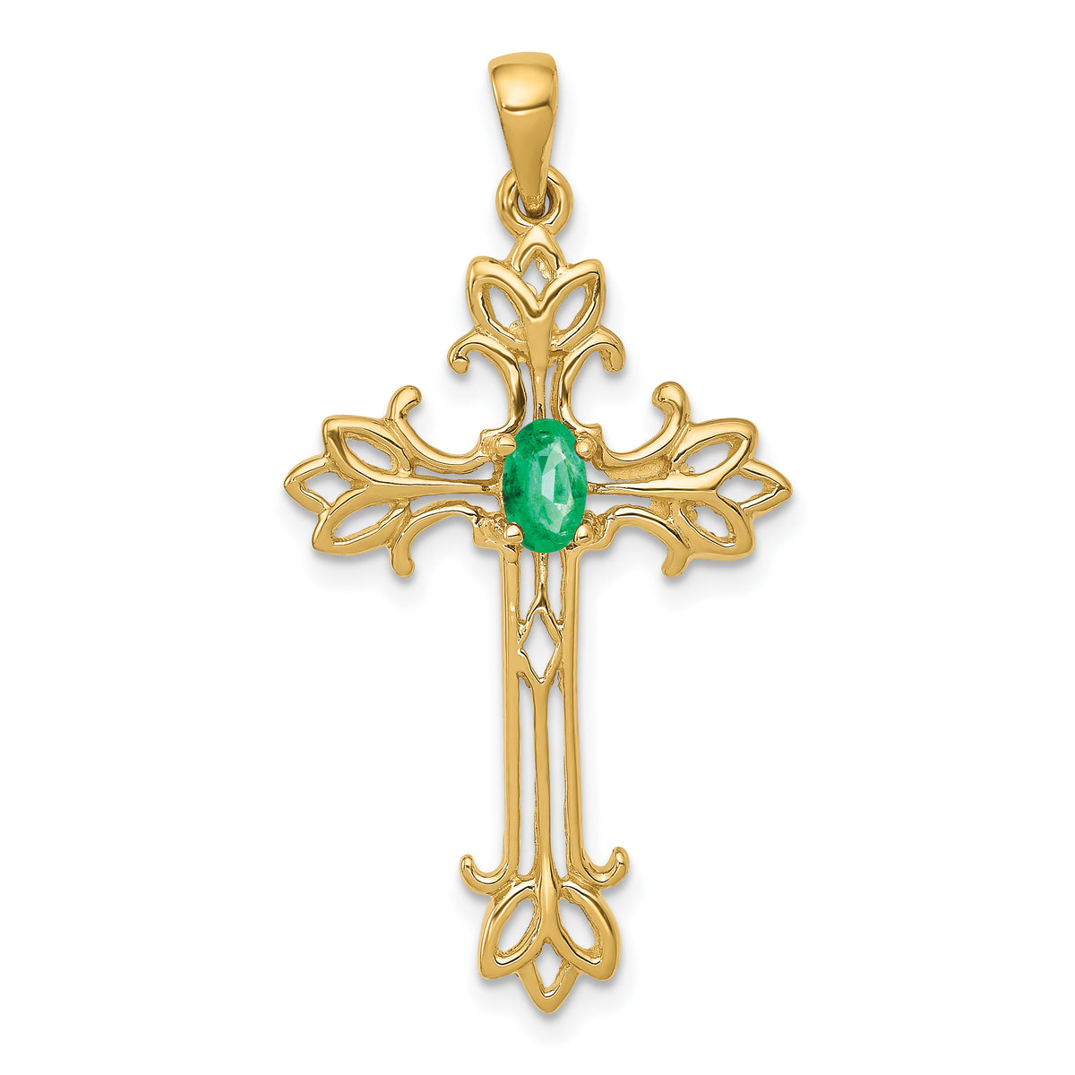 14k 5x3mm Oval Emerald cross pendant-XP1775E