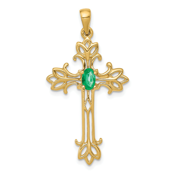 14k 5x3mm Oval Emerald cross pendant-XP1775E