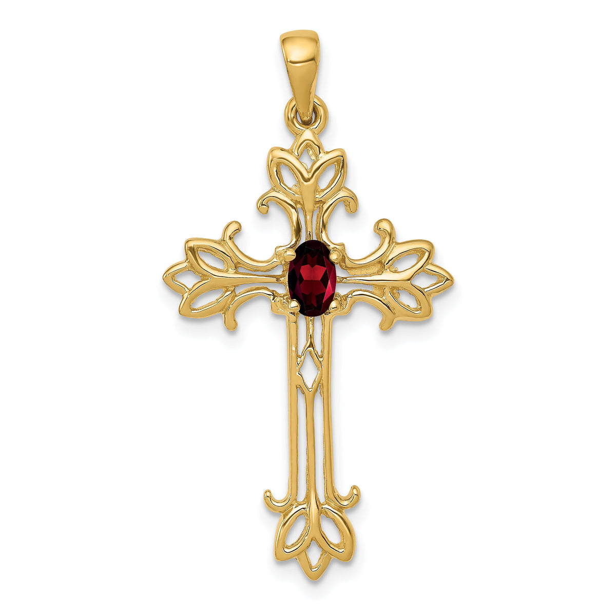 14k 5x3mm Oval Garnet cross pendant-XP1775GA