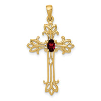 14k 5x3mm Oval Garnet cross pendant-XP1775GA