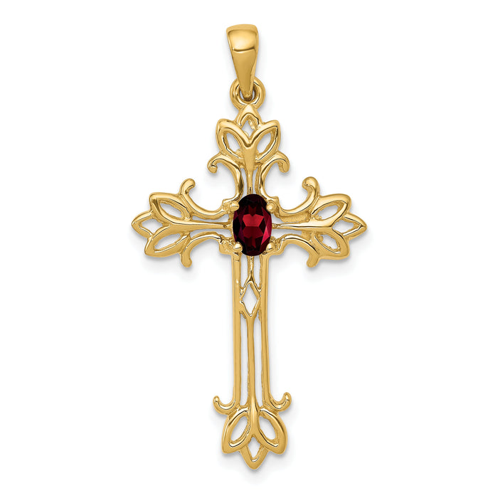 14k 5x3mm Oval Garnet cross pendant-XP1775GA