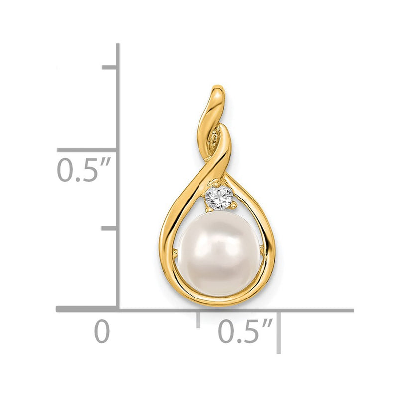 14k 7mm White Round Freshwater Cultured Pearl A Diamond Pendant-XP246PL/A