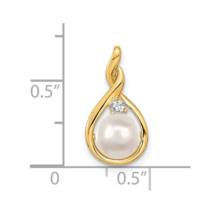 14k 7mm White Round Freshwater Cultured Pearl AAA Diamond Pendant-XP246PL/AAA