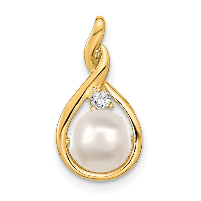 14k 7mm White Round Freshwater Cultured Pearl AAA Diamond Pendant-XP246PL/AAA