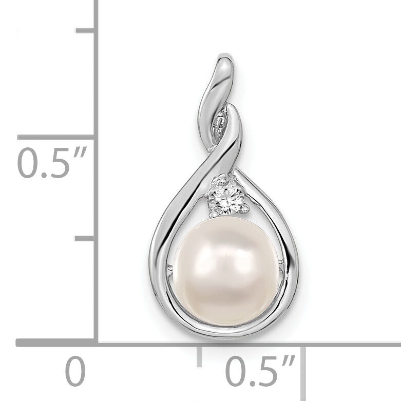 14k White Gold 7-8mm White Round FW Cultured Pearl & AA Diamond Pendant-XP246WPL/AA