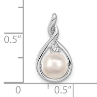 14k White Gold 7-8mm White Round FW Cultured Pearl & AA Diamond Pendant-XP246WPL/AA