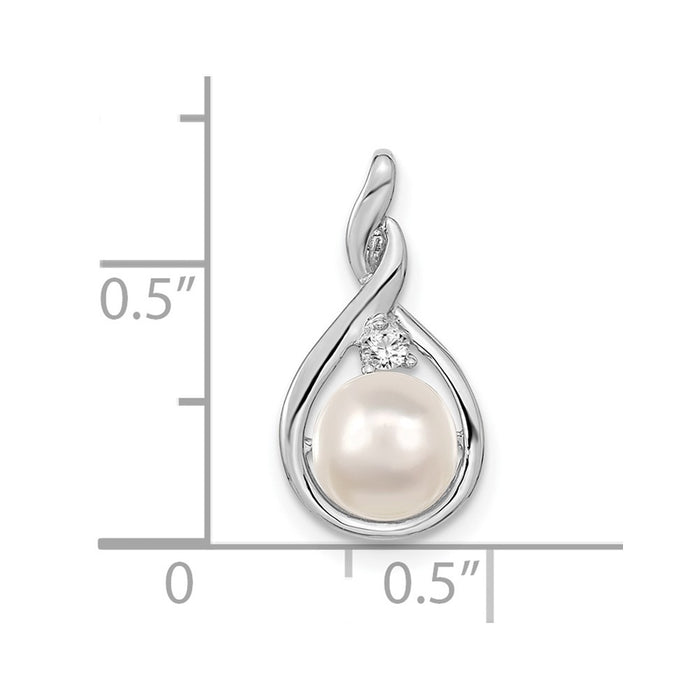 14k White Gold 7mm White Round FW Cultured Pearl A Diamond Pendant-XP246WPL/A