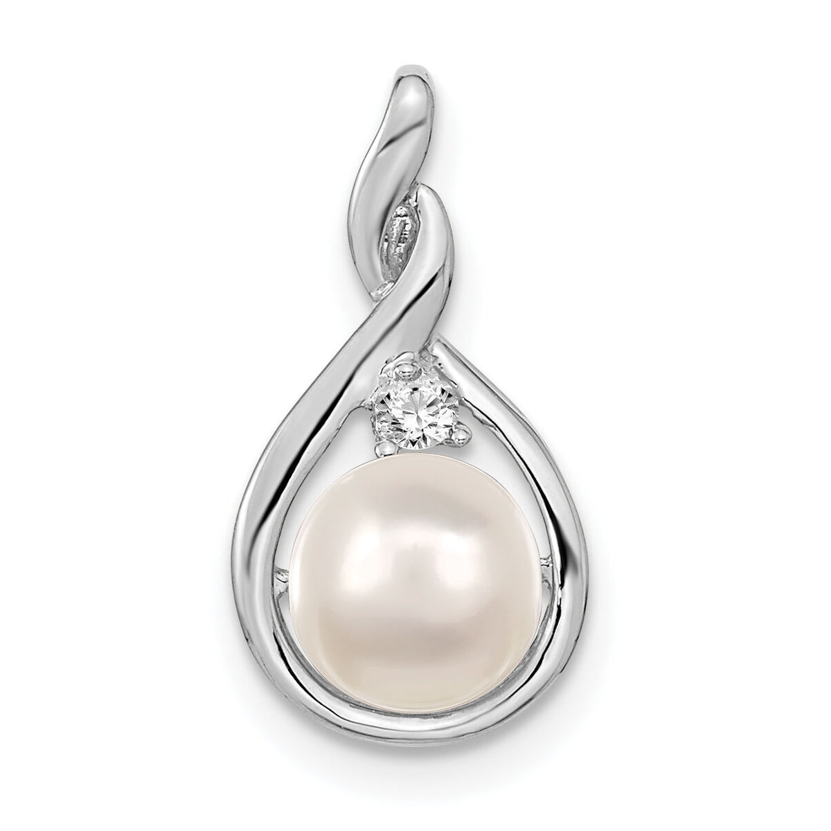 14k White Gold 7-8mm White Round FW Cultured Pearl & AA Diamond Pendant-XP246WPL/AA