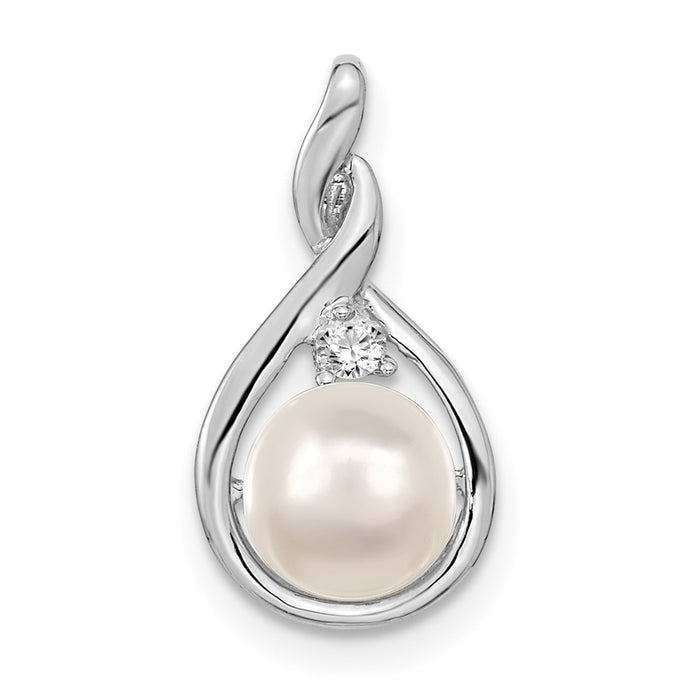 14k White Gold 7mm White Round FW Cultured Pearl AAA Diamond Pendant-XP246WPL/AAA