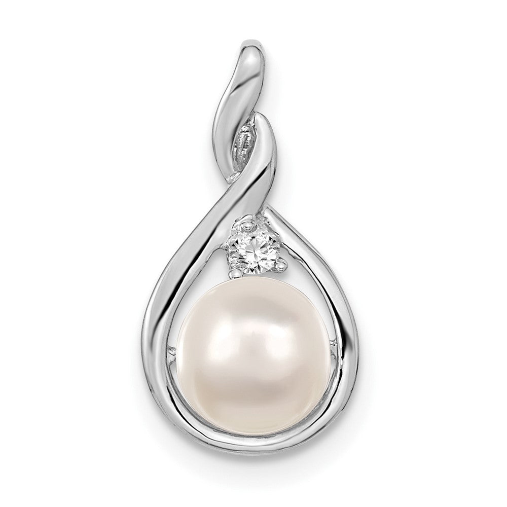14k White Gold 7mm White Round FW Cultured Pearl & AA Diamond Pendant-XP246WPL/AA