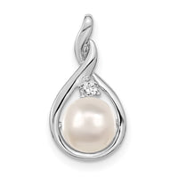 14k White Gold 7mm White Round FW Cultured Pearl & AA Diamond Pendant-XP246WPL/AA