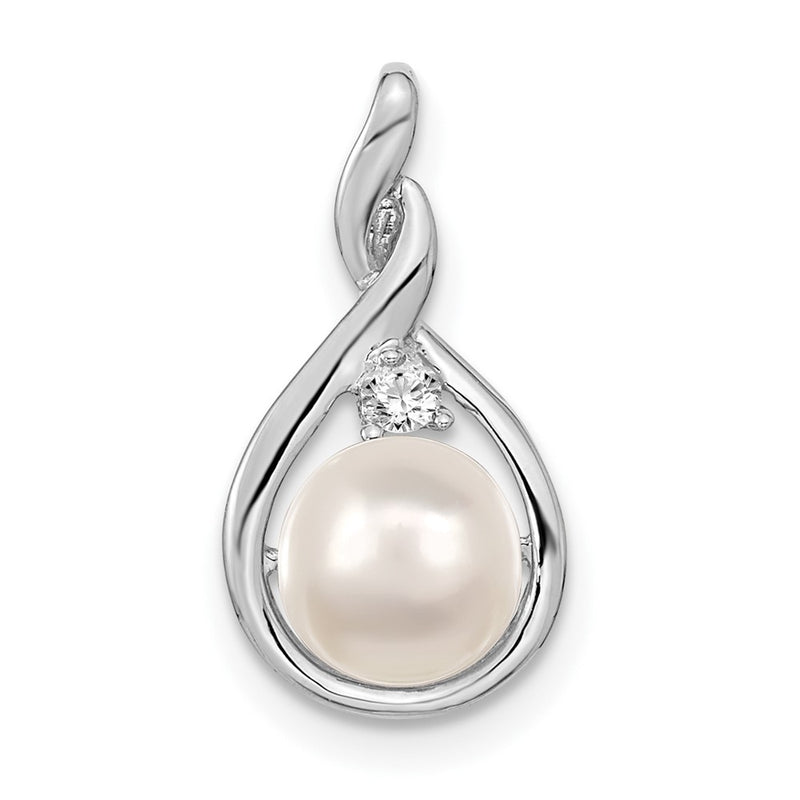 14k White Gold 7mm White Round FW Cultured Pearl & AA Diamond Pendant-XP246WPL/AA