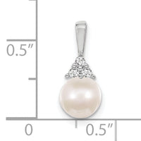 14k White Gold 7mm White Round Freshwater Cultured Pearl AA Diamond Pendant-XP248WPL/AA