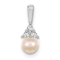 14k White Gold 7mm White Round Freshwater Cultured Pearl AA Diamond Pendant-XP248WPL/AA
