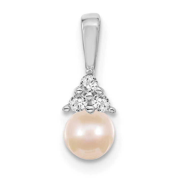 14k White Gold 7mm White Round Freshwater Cultured Pearl AA Diamond Pendant-XP248WPL/AA
