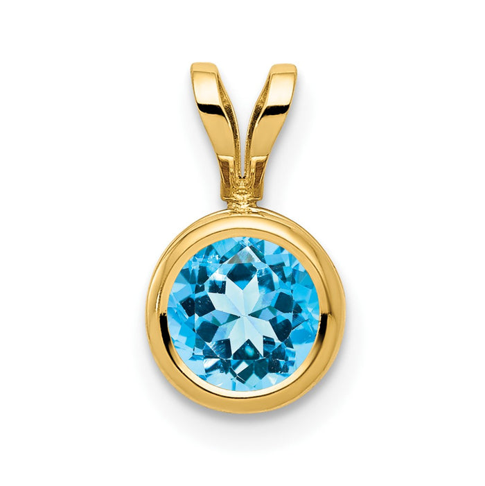 14k 6mm Blue Topaz bezel pendant-XP301BT