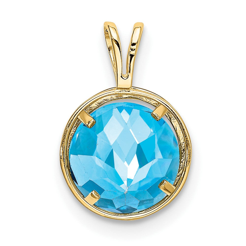 14k 8mm Blue Topaz bezel pendant-XP303BT