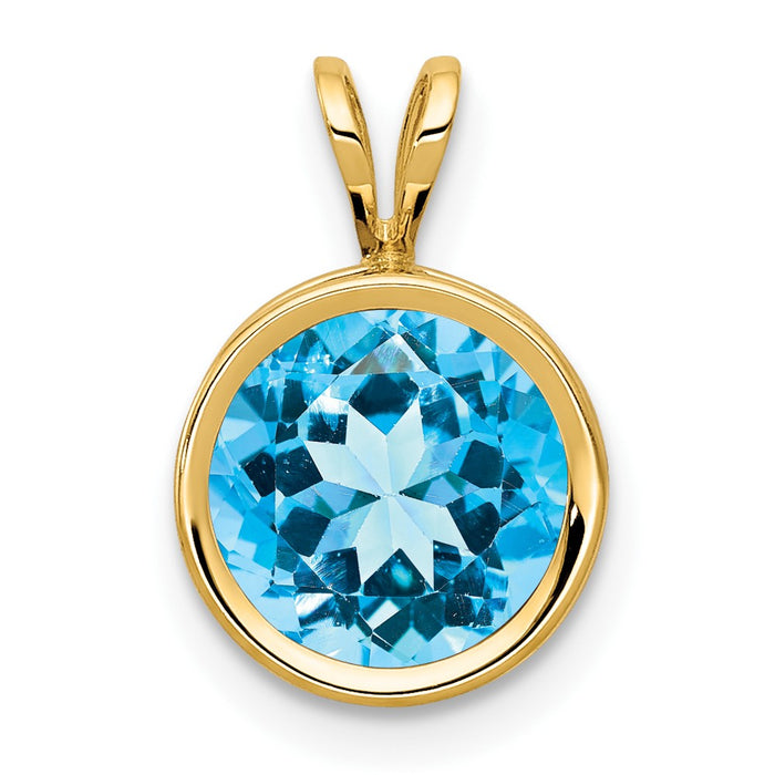 14k 8mm Blue Topaz bezel pendant-XP303BT