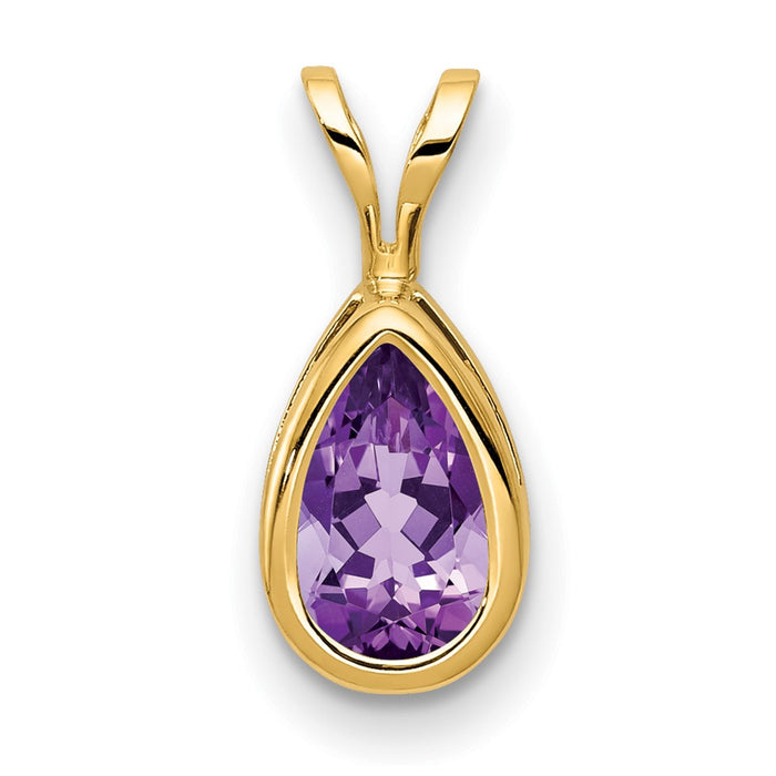 14k 8x5mm Pear Amethyst bezel pendant-XP305AM
