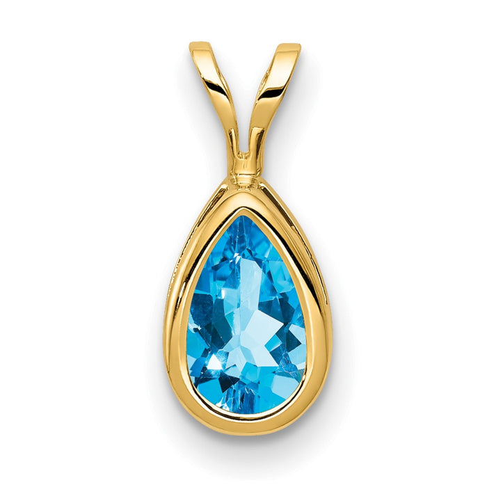 14k 8x5mm Pear Blue Topaz bezel pendant-XP305BT