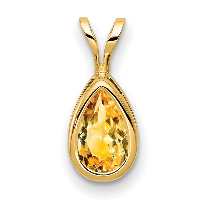 14k 8x5mm Pear Citrine bezel pendant-XP305CI