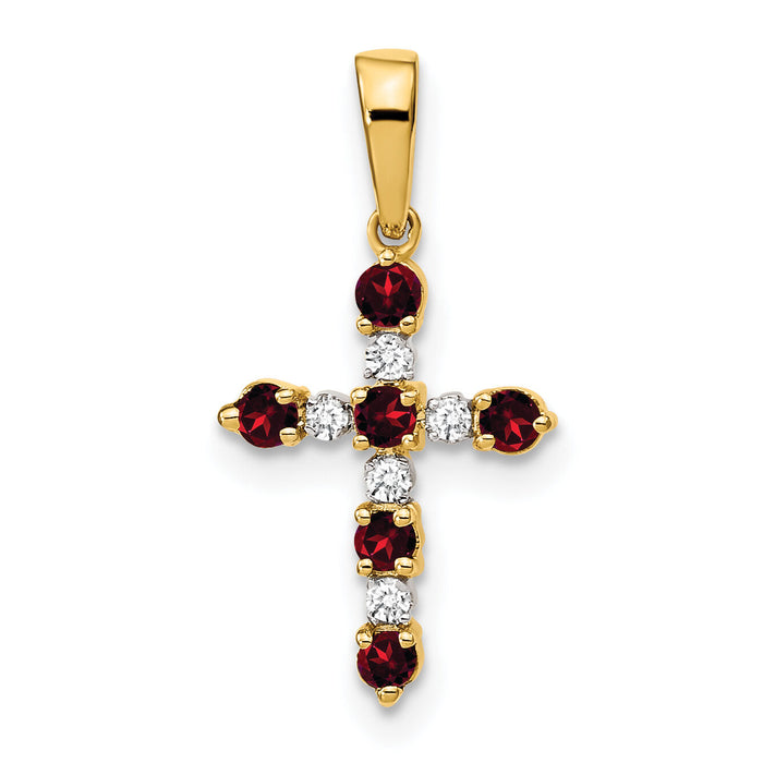14k Garnet and Diamond Cross Pendant-XP3387GA/A