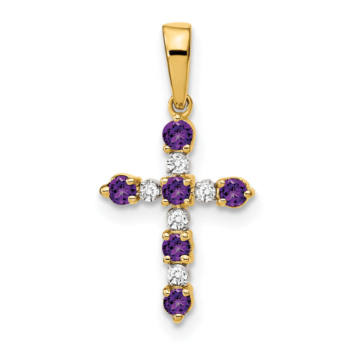 14k Amethyst and Diamond Cross Pendant-XP3387AM/A