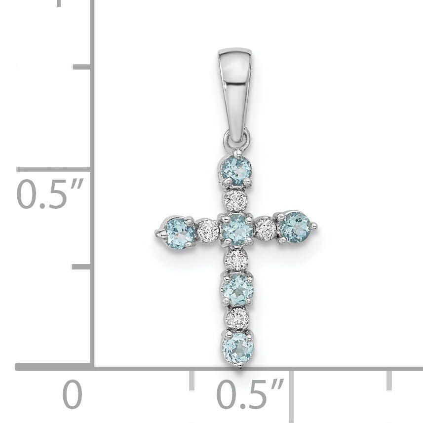 14k White Gold Blue Topaz and Diamond Cross Pendant-XP3387WBT/A