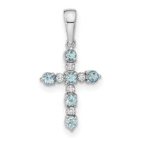 14k White Gold Blue Topaz and Diamond Cross Pendant-XP3387WBT/A