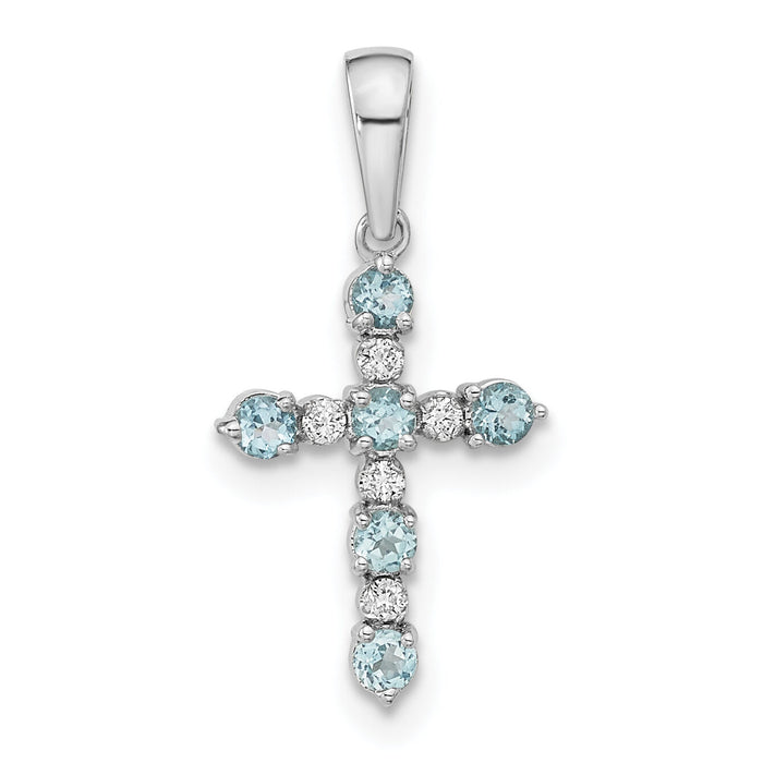 14k White Gold Blue Topaz and Diamond Cross Pendant-XP3387WBT/A