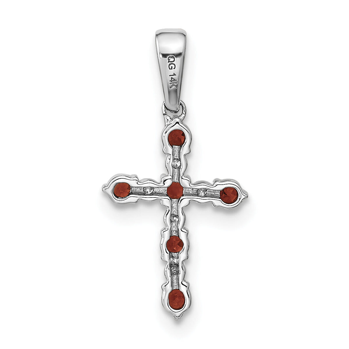 14k White Gold Garnet and Diamond Cross Pendant-XP3387WGA/A