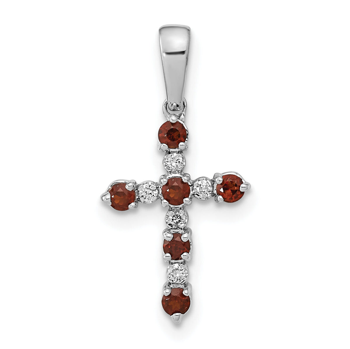 14k White Gold Garnet and Diamond Cross Pendant-XP3387WGA/A