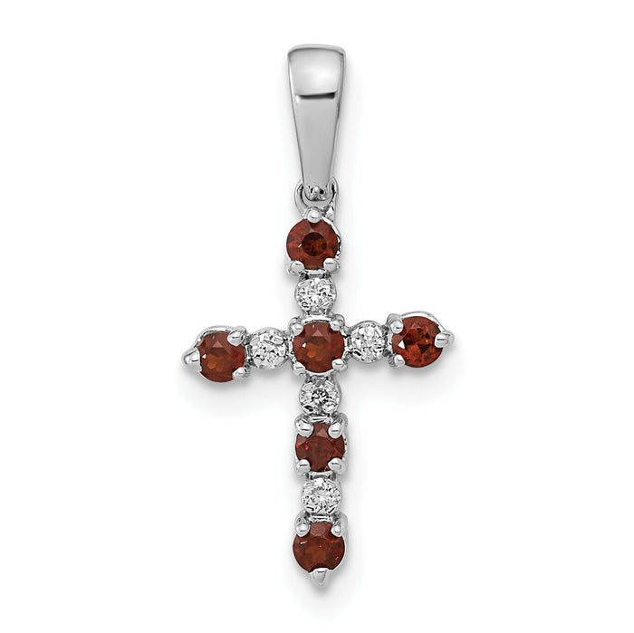 14k White Gold Garnet and Diamond Cross Pendant-XP3387WGA/A