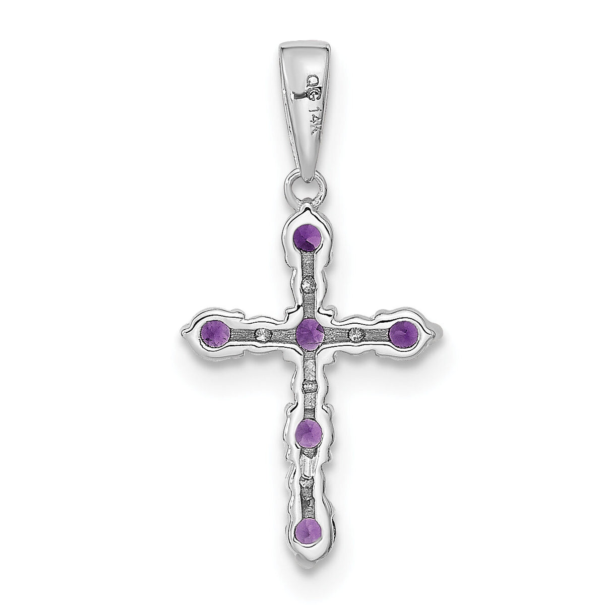 14k White Gold Amethyst and Diamond Cross Pendant-XP3387WAM/A