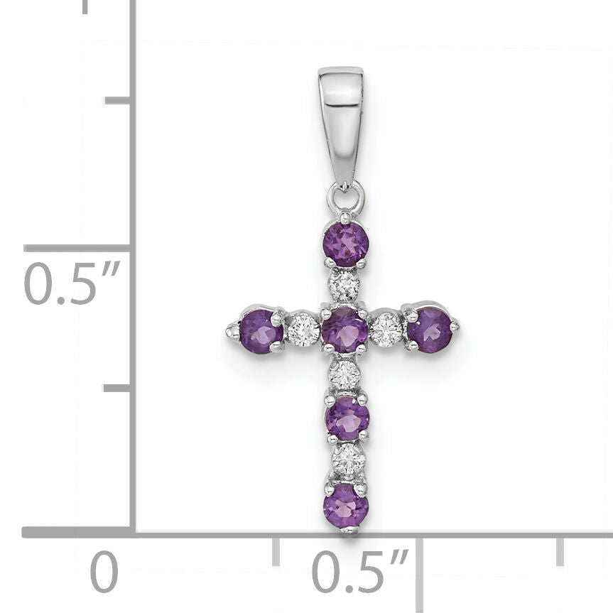 14k White Gold Amethyst and Diamond Cross Pendant-XP3387WAM/A