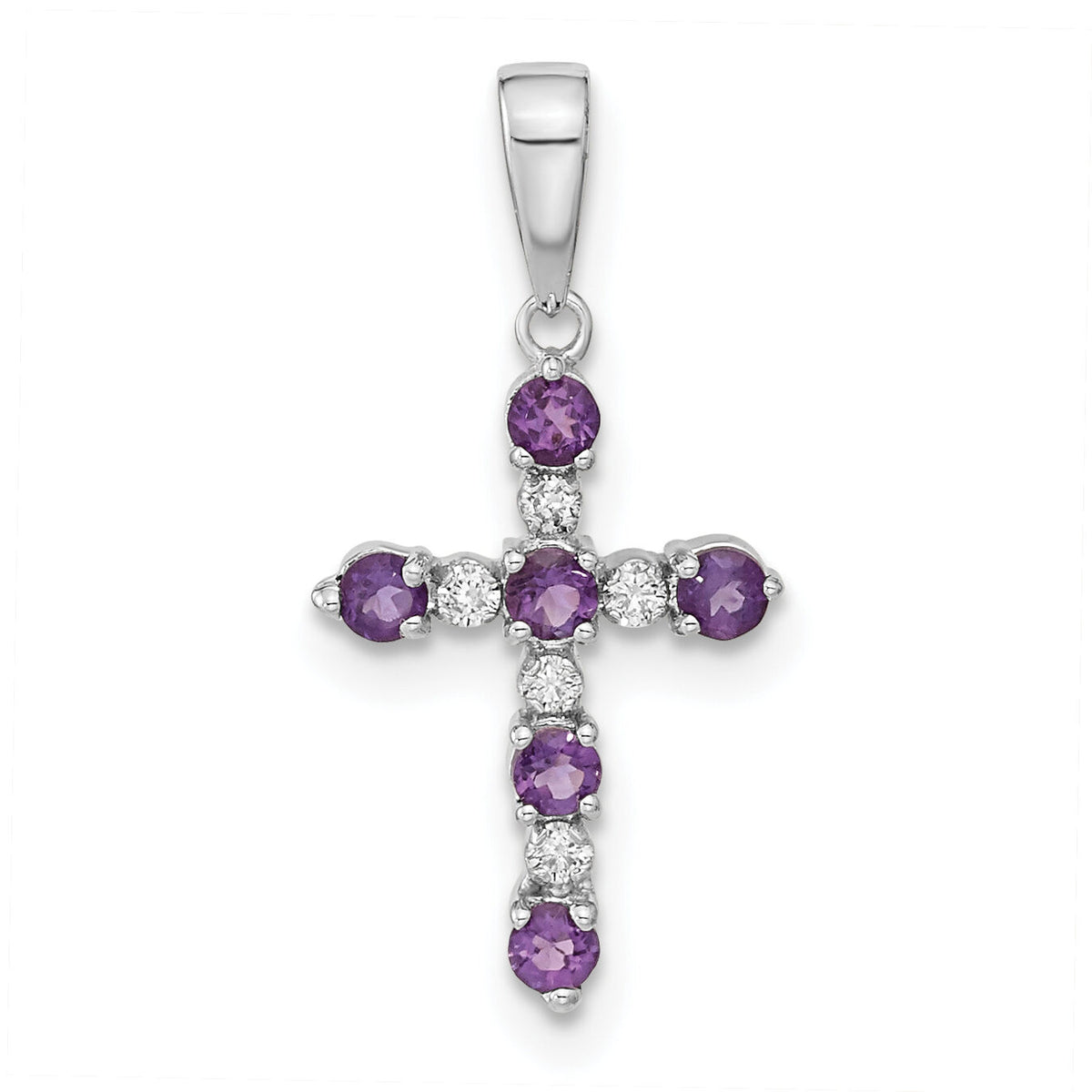14k White Gold Amethyst and Diamond Cross Pendant-XP3387WAM/A