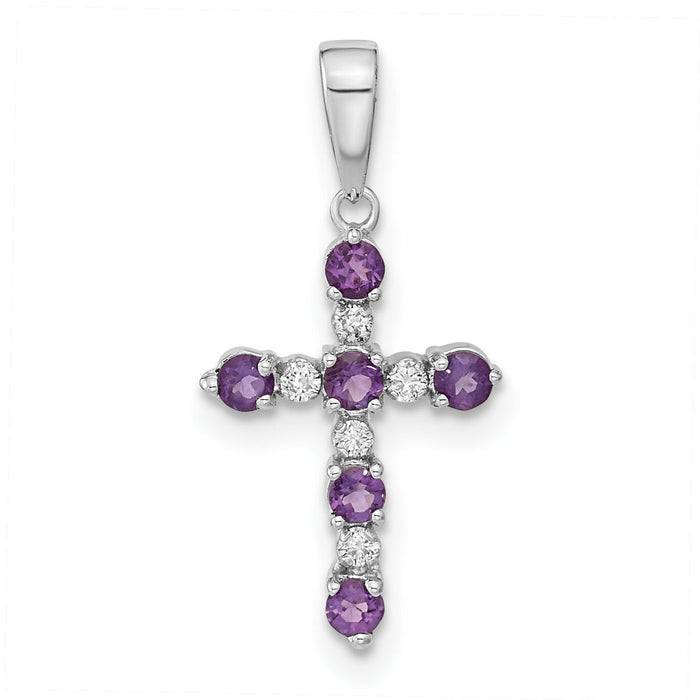 14k White Gold Amethyst and Diamond Cross Pendant-XP3387WAM/A