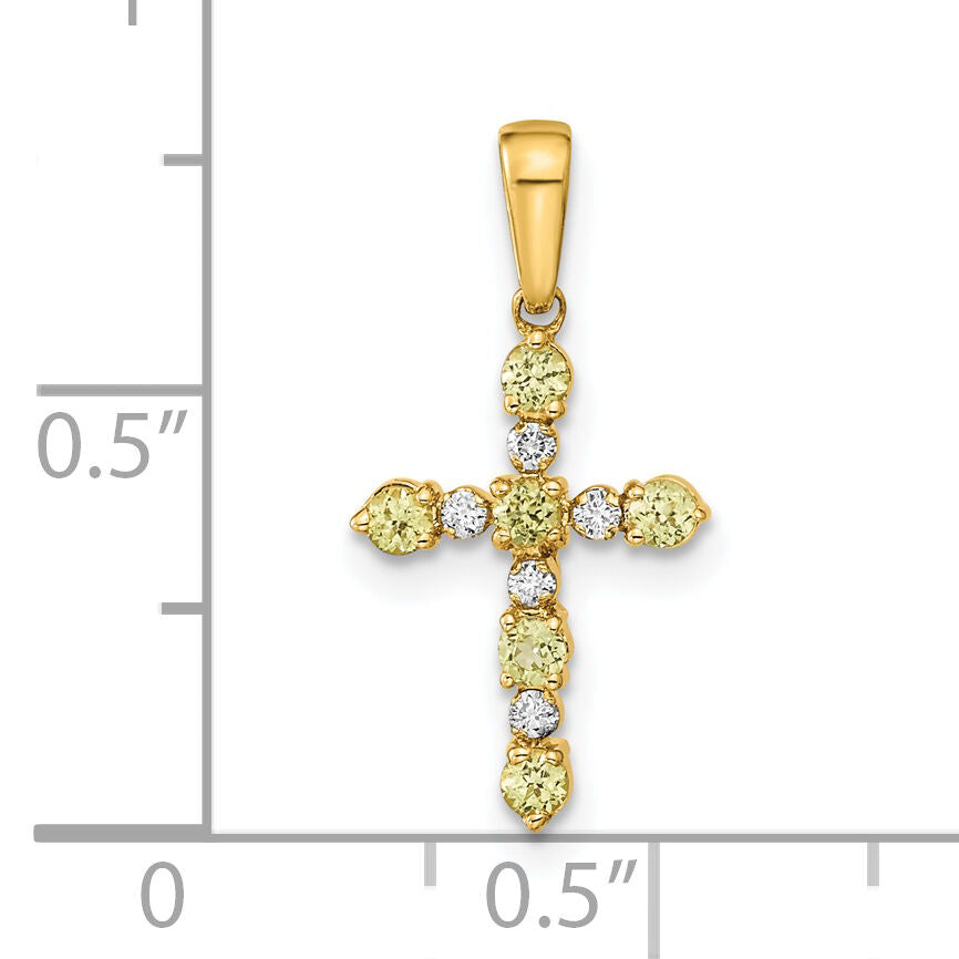 14k Peridot and Diamond Cross Pendant-XP3387PE/A
