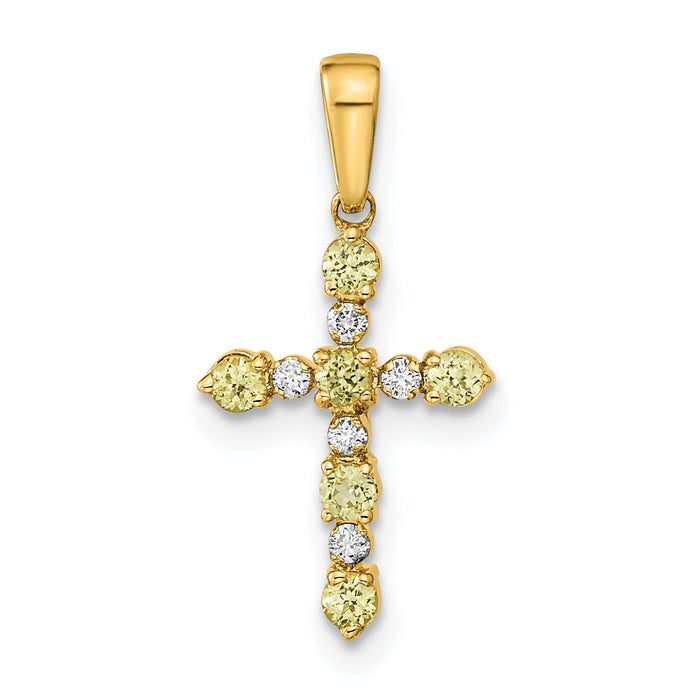 14k Peridot and Diamond Cross Pendant-XP3387PE/A
