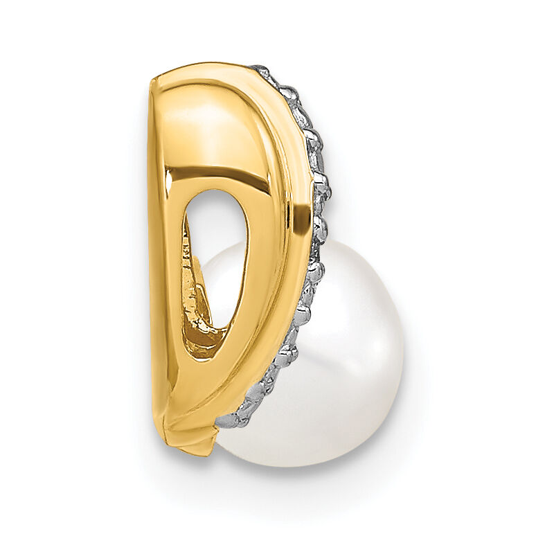 14k 6-7mm White Round FW Cultured Pearl and Diamond Pendant-XP4153