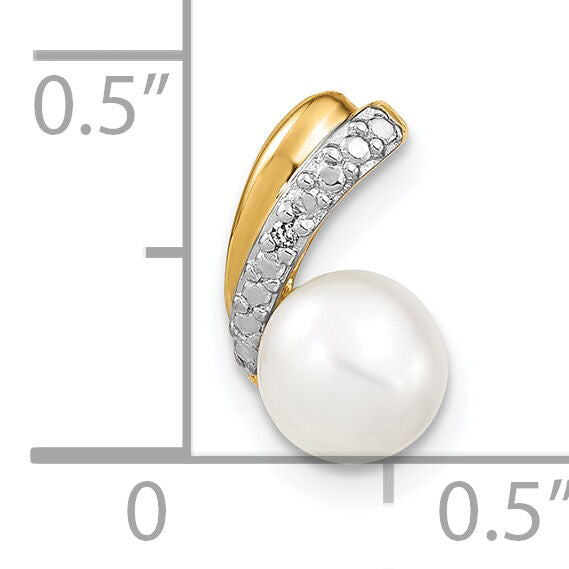 14k 6-7mm White Round FW Cultured Pearl and Diamond Pendant-XP4153