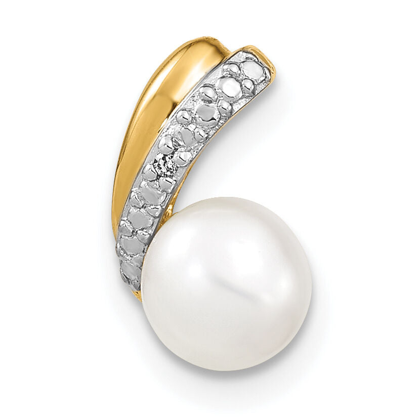 14k 6-7mm White Round FW Cultured Pearl and Diamond Pendant-XP4153
