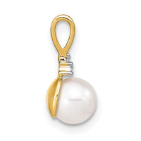 14k 6-7mm White Round FW Cultured Pearl and Diamond Pendant-XP4154