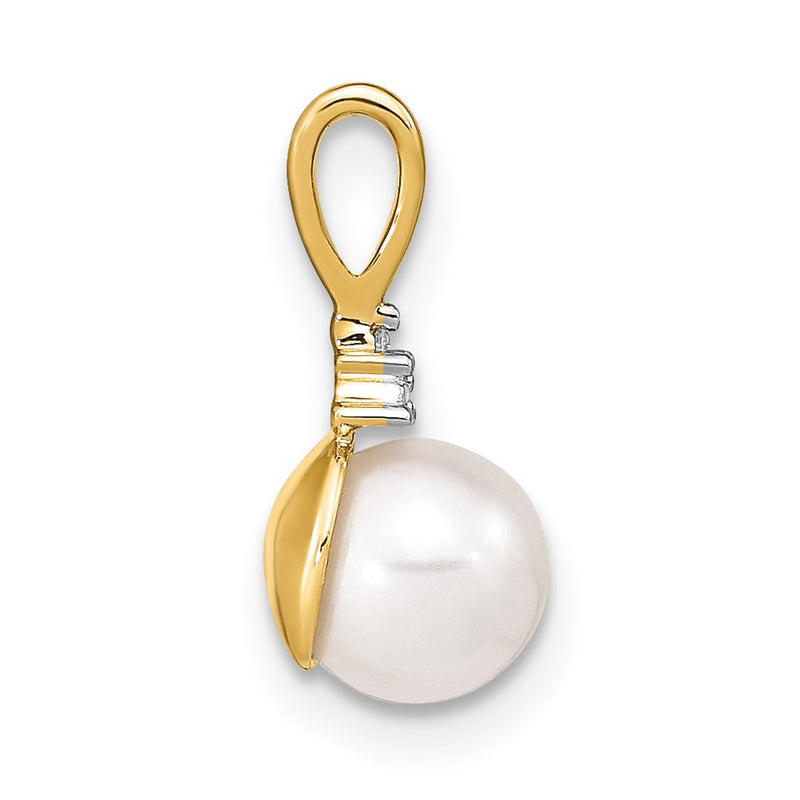 14k 6-7mm White Round FW Cultured Pearl and Diamond Pendant-XP4154