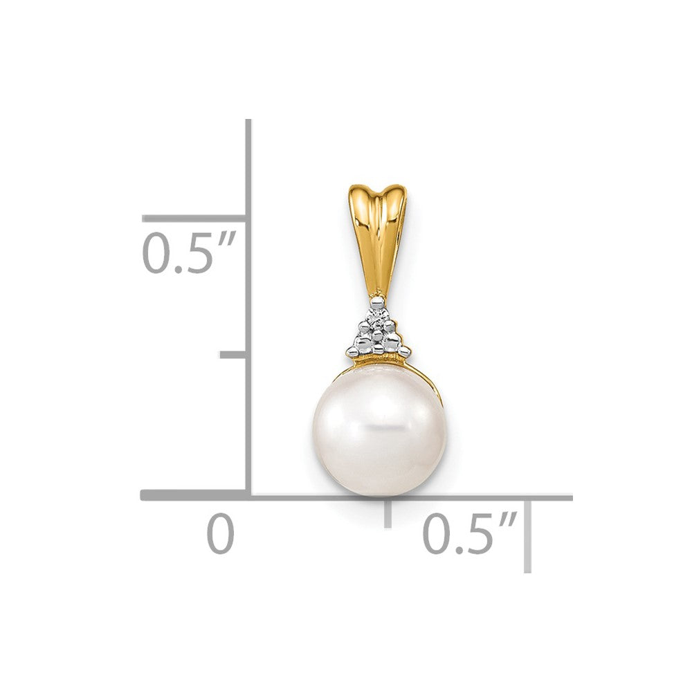 14k 6-7mm White Round FW Cultured Pearl and Diamond Pendant-XP4154