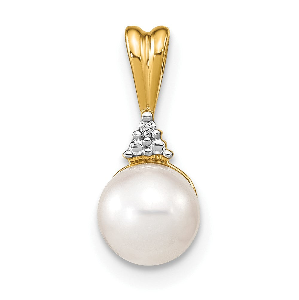 14k 6-7mm White Round FW Cultured Pearl and Diamond Pendant-XP4154