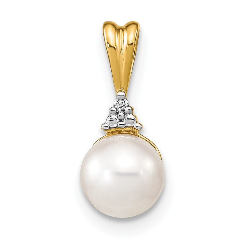 14k 6-7mm White Round FW Cultured Pearl and Diamond Pendant-XP4154
