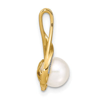 14k 7-8mm White Round FW Cultured Pearl and Diamond Pendant-XP4156