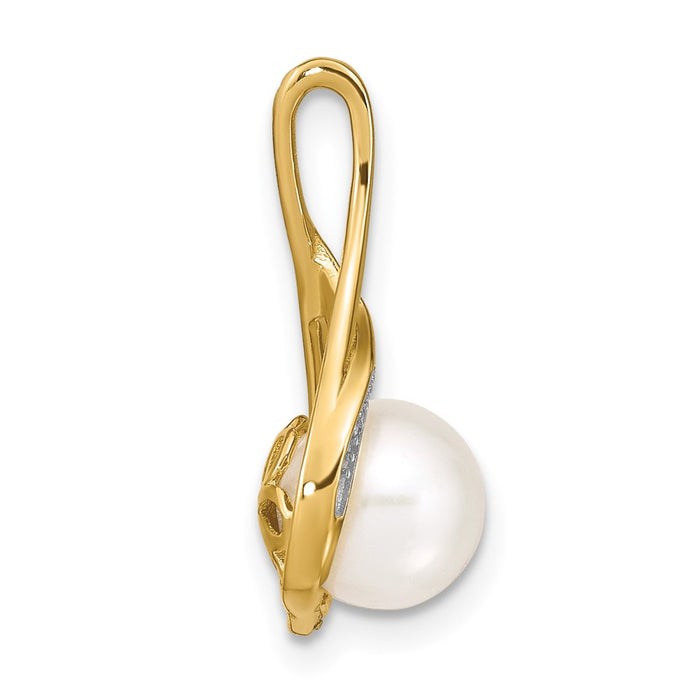 14k 7-8mm White Round FW Cultured Pearl and Diamond Pendant-XP4156