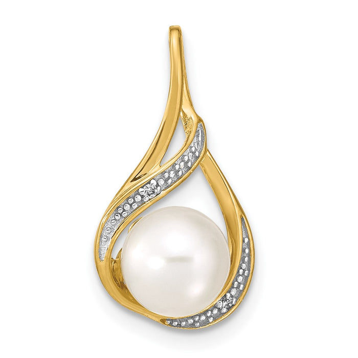 14k 7-8mm White Round FW Cultured Pearl and Diamond Pendant-XP4156
